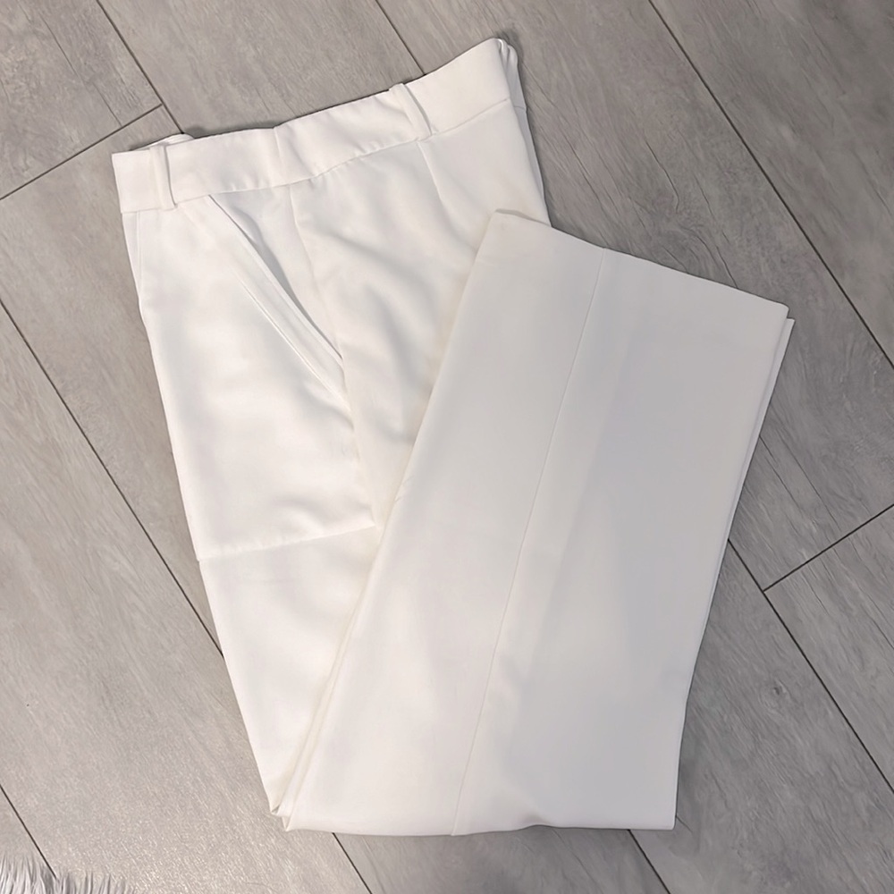 MANGO White Wide Leg High Waist Trouser Wool Blend Pant, Size 12